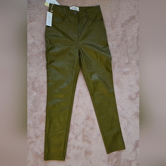 The Melina Wilfred Olive Green Avocado Women's Vegan Leather Pants Skinny Leg - Picture 9 of 9